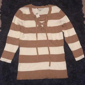 Tan & cream ribbed knit sweater